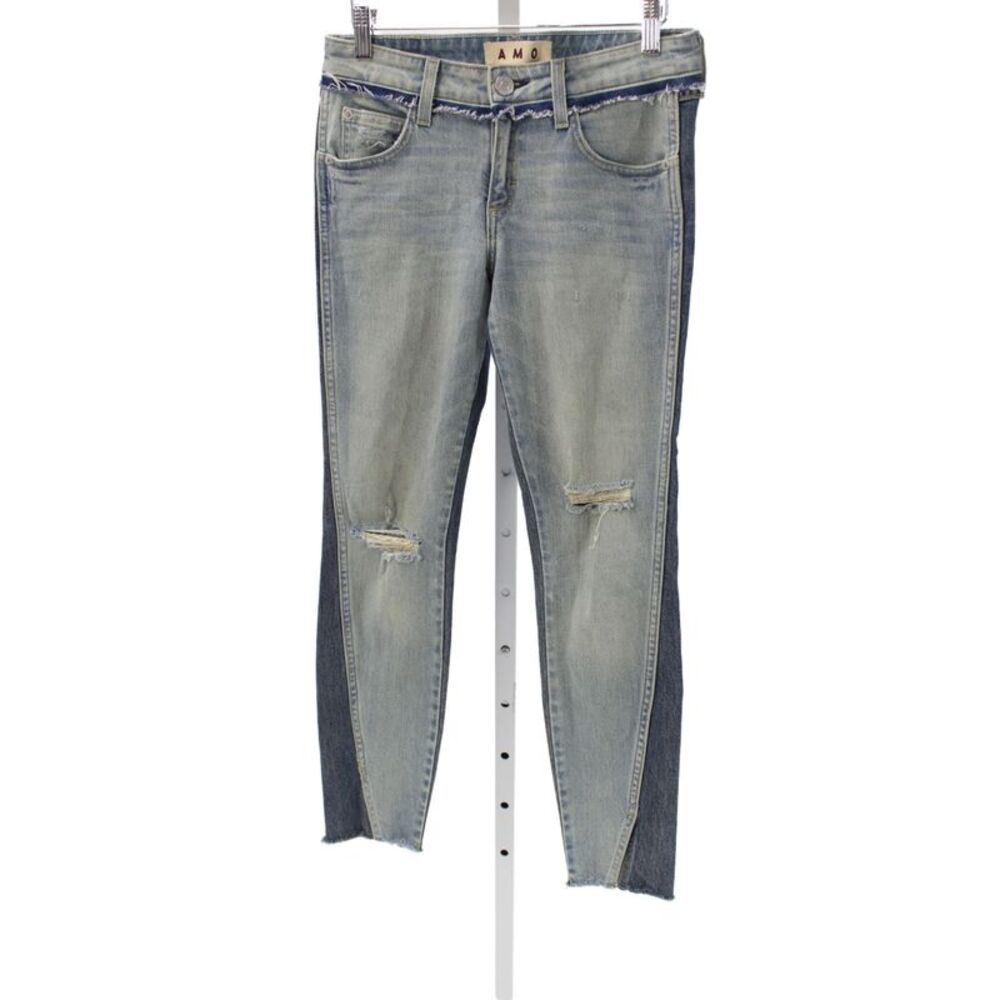 Amo Women Ankle Jeans Blue Mid Rise Button Cotton Blend Size 25